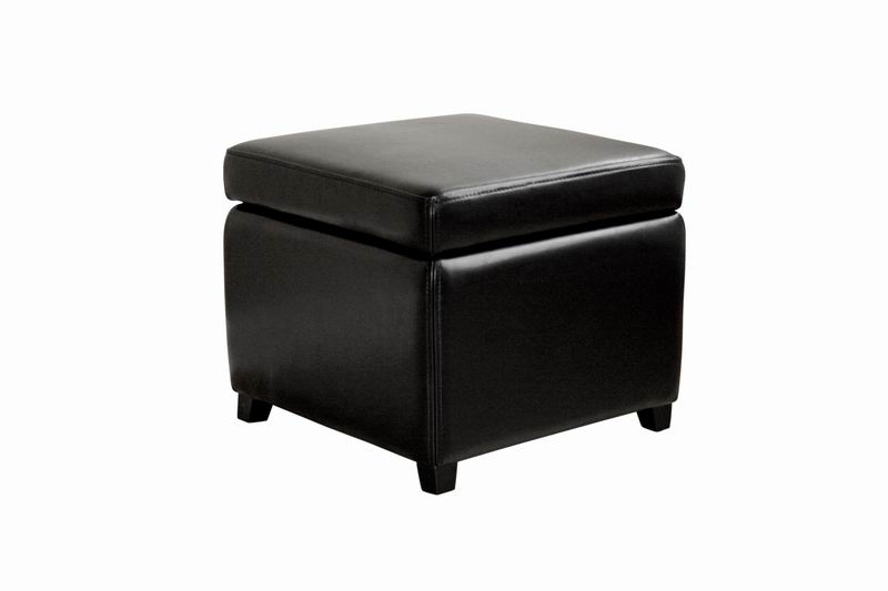 Baxton Studio Linden Black Leather Small Storage Cube Ottoman with Safety Hinge